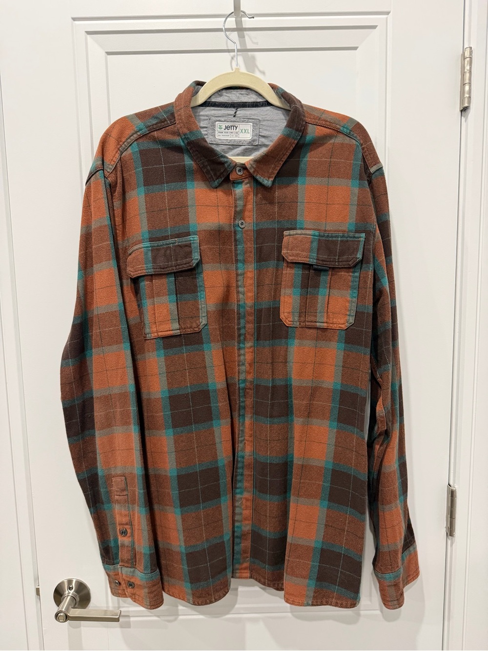 Jetty Orange & Brown Plaid Flannel Shirt
